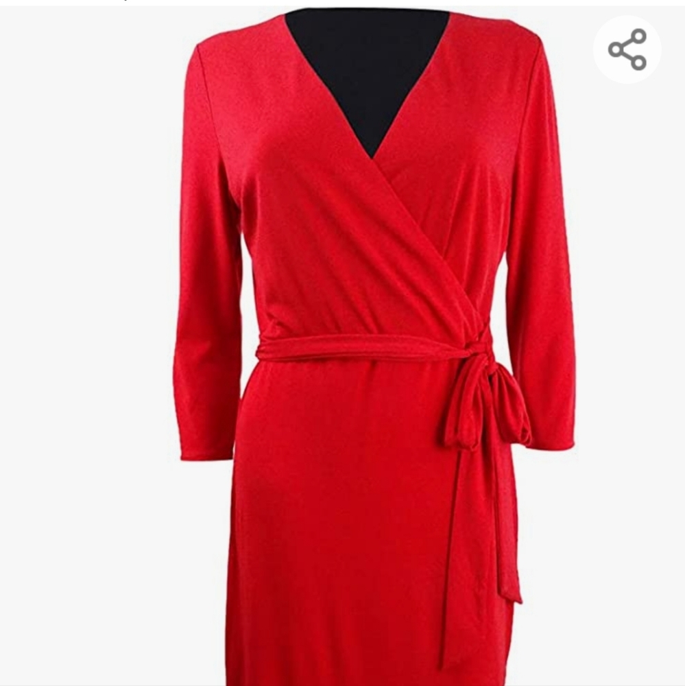 NC Womens V-Neck Knee-Length Wrap Dress Red